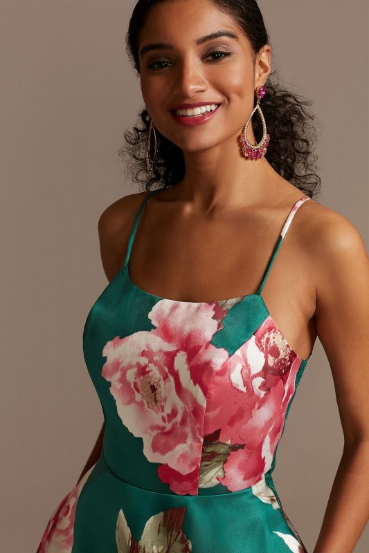 Floral Mikado Spaghetti Strap Racerback Gown City Triangles 5887JX2B