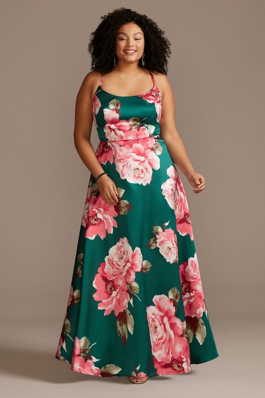 Floral Mikado Spaghetti Racerback Plus Size Gown City Triangles 5887JX2W