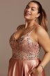 Floral Embellished Plus Size Gown with Satin Skirt Sequin Hearts 6729MV8W