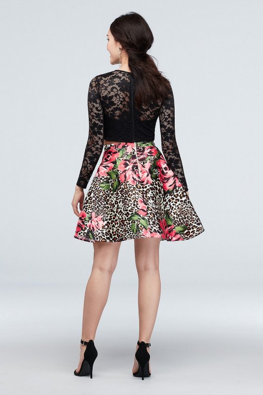 Sheer Lace Crop Top and Leopard Floral Skirt Set My Michelle 7379IP8P