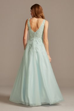 Mesh V-Neck Gown with 3D Floral Applique Xscape 783X