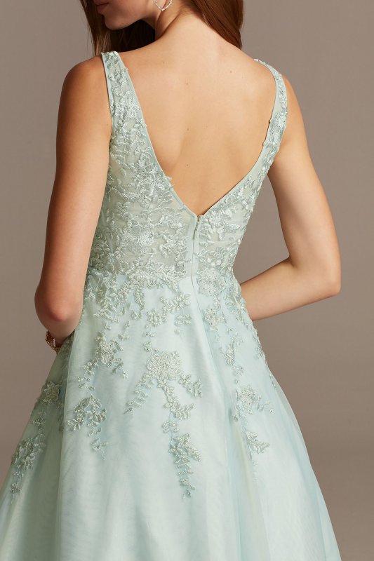 Mesh V-Neck Gown with 3D Floral Applique Xscape 783X