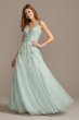 Mesh V-Neck Gown with 3D Floral Applique Xscape 783X