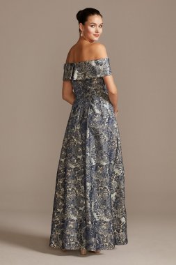 Off the Shoulder Fold Floral Jacquard Gown Alex Evenings 8181157