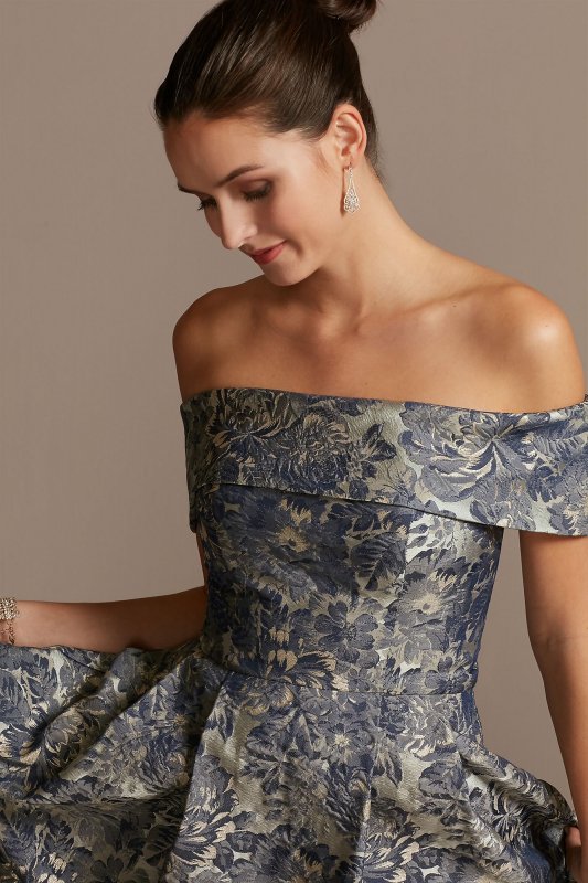 Off the Shoulder Fold Floral Jacquard Gown Alex Evenings 8181157