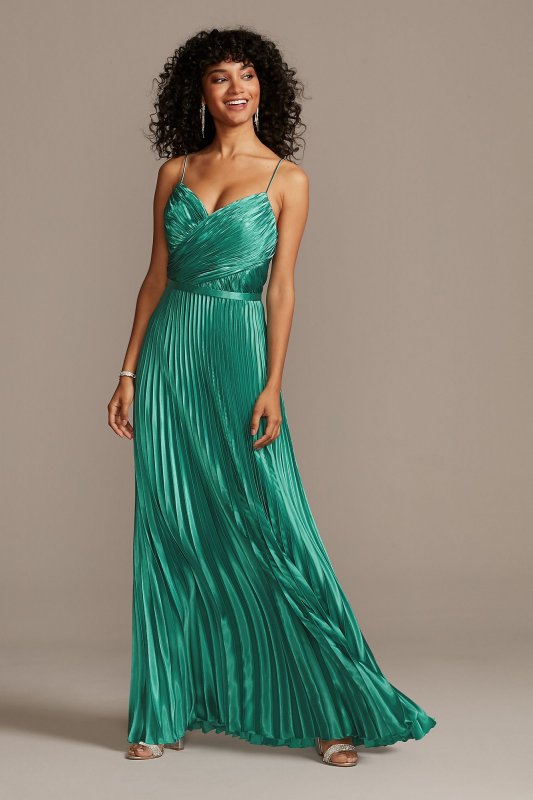 Accordion Pleat Satin A-Line Dress Betsy and Adam A22739