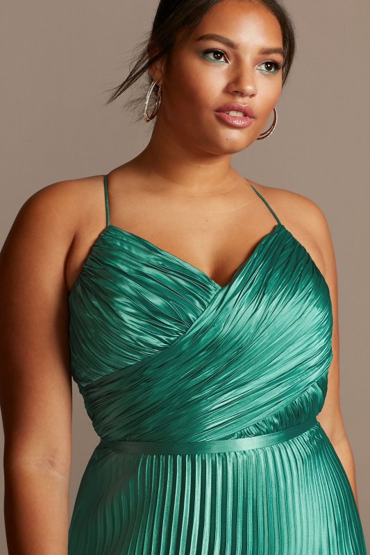 Accordion Pleat Satin A-Line Plus Size Dress Betsy and Adam A22739W