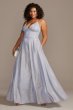 Glitter Iridescent Spaghetti Strap Plus Size Gown Betsy and Adam A22800W