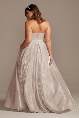 Glitter Strapless Plus Size Gown with Plunge Betsy and Adam A23053W