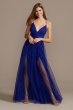 Pleated Bodice Gown with Glitter Tulle Overlay Emerald Sundae ADS1237420