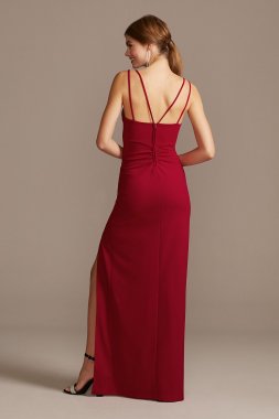 Double Spaghetti Strap Deep-V Dress with Slit Emerald Sundae CVA3405600