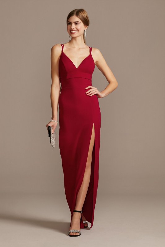 Double Spaghetti Strap Deep-V Dress with Slit Emerald Sundae CVA3405600