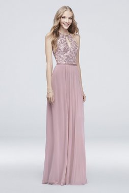 High-Neck Sequin and Mesh Gown with Keyhole DB Studio DS270021