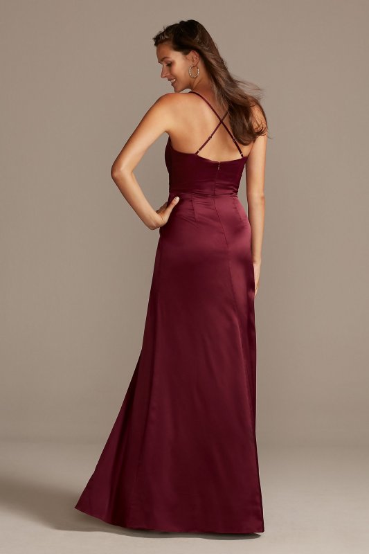 Shiny Charmeuse Cowl Neck Slip Dress with Slit DB Studio DS270091