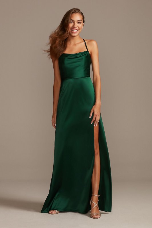 Shiny Charmeuse Cowl Neck Slip Dress with Slit DB Studio DS270091