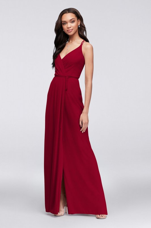 Double-Strap Long Georgette Bridesmaid Wrap Dress David's Bridal F19755