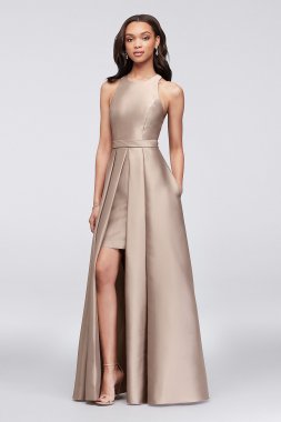 Flutter Sleeve Crepe Satin Ruffle Bridesmaid Dress David's Bridal F20209