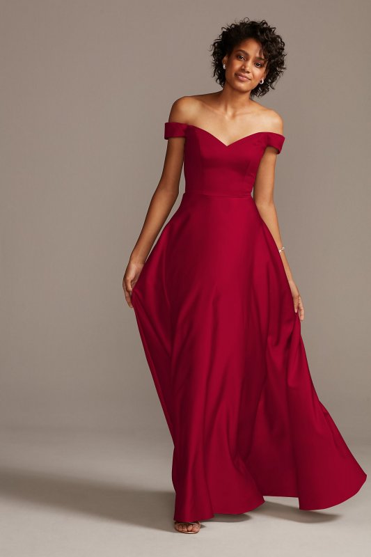 Off-the-Shoulder Satin A-Line Bridesmaid Dress David's Bridal F20134