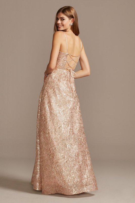 Floral Corded Lace Sequin Gown with Lace-Up Back Teeze Me M198128