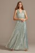 Metallic Foil Pleated V-Neck Gown with Belt Teeze Me M498441