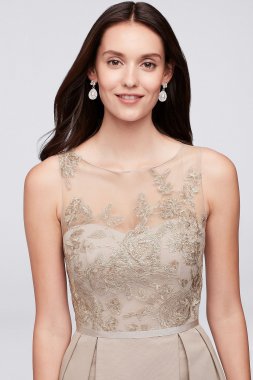 Appliqued Illusion Faille Bridesmaid Dress Oleg Cassini OC290023