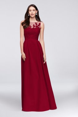 Appliqued Illusion Faille Bridesmaid Dress Oleg Cassini OC290023