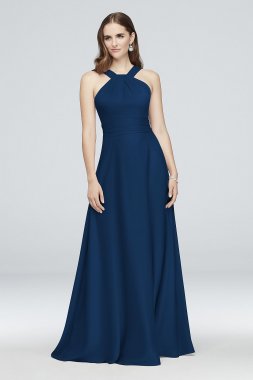 High-Neck Satin Crepe Bridesmaid Dress Oleg Cassini OC290060