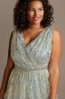 Metallic Foil Pleats V-Neck Belted Plus Size Gown Teeze Me PM498441