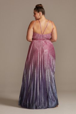 Pleated Ombre Plus Size Gown with Plunge Illusion Night Studio S20224W