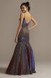 Plunging-V Iridescent Metallic Trumpet Dress Night Studio S9074