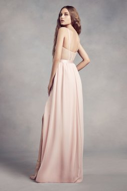 High-Neck Pleated Soft Net Bridesmaid Dress David's Bridal F20115