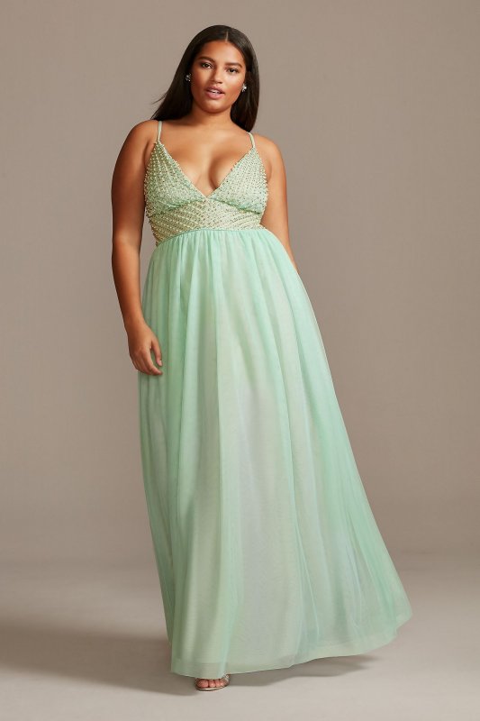 Bead and Pearl Embellished Plus Size Chiffon Gown Speechless W43793TS6