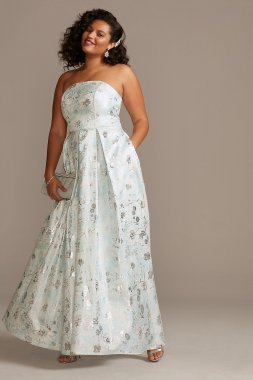 Strapless Foil Print Ballgown Plus Size Dress Speechless W44871R71