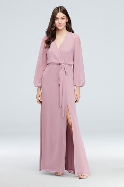 Long Sleeve Chiffon Faux-Wrap Dress DB Studio W60041