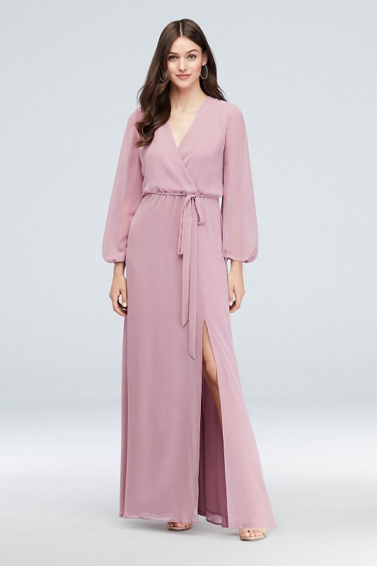 Long Sleeve Chiffon Faux-Wrap Dress DB Studio W60041