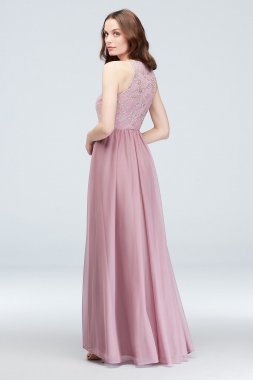 High-Neck Caviar Beaded Floral Chiffon Dress DB Studio W60087