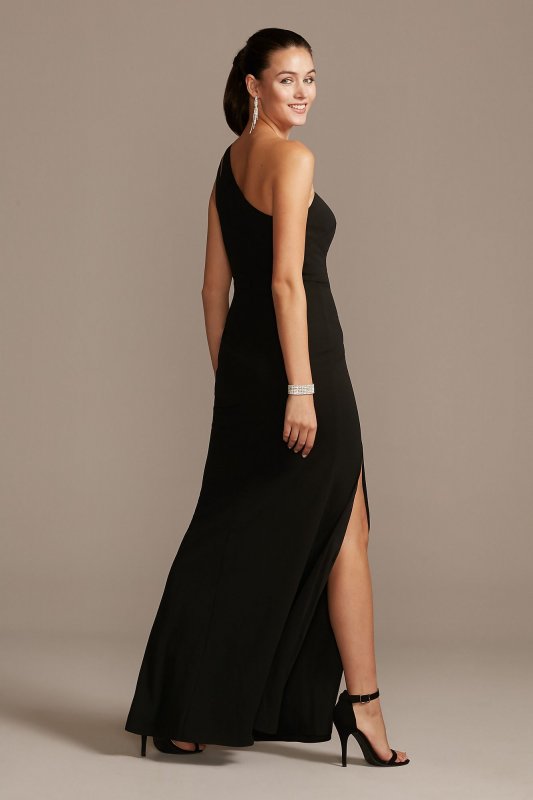 Cutout One-Shoulder Crepe Gown with Skirt Slit David's Bridal WBM2061