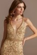 Beaded Mesh Strappy Back Illusion Plunge Gown David's Bridal WGINLDS19154