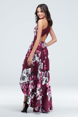 Floral Print Lace Back High Low Gown with Pockets Speechless X42211R44