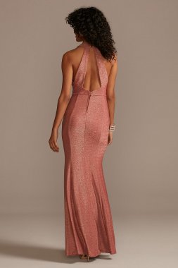 Plunging V-Neck Glitter Knit Long Halter Dress Speechless X42912JA97