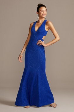 Deep-V Stretch Glitter Dress with Cross-Back Speechless X43591JB01