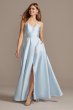 Satin Illusion Accent V-Neck Gown with Lace Back Speechless X44791DQG5