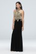 Round Neck Metallic Lace and Velvet Halter Gown Xscape XS10096