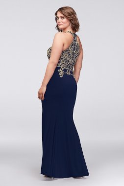 Sheath Plus Size Dress with Metallic Embroidery Xscape XS9331W