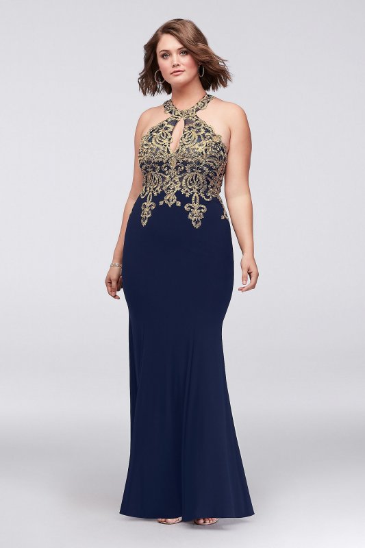 Sheath Plus Size Dress with Metallic Embroidery Xscape XS9331W