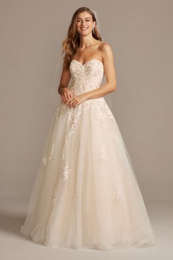 Strapless Long A-line Lace Appliqued V3902 Wedding Ball Gown