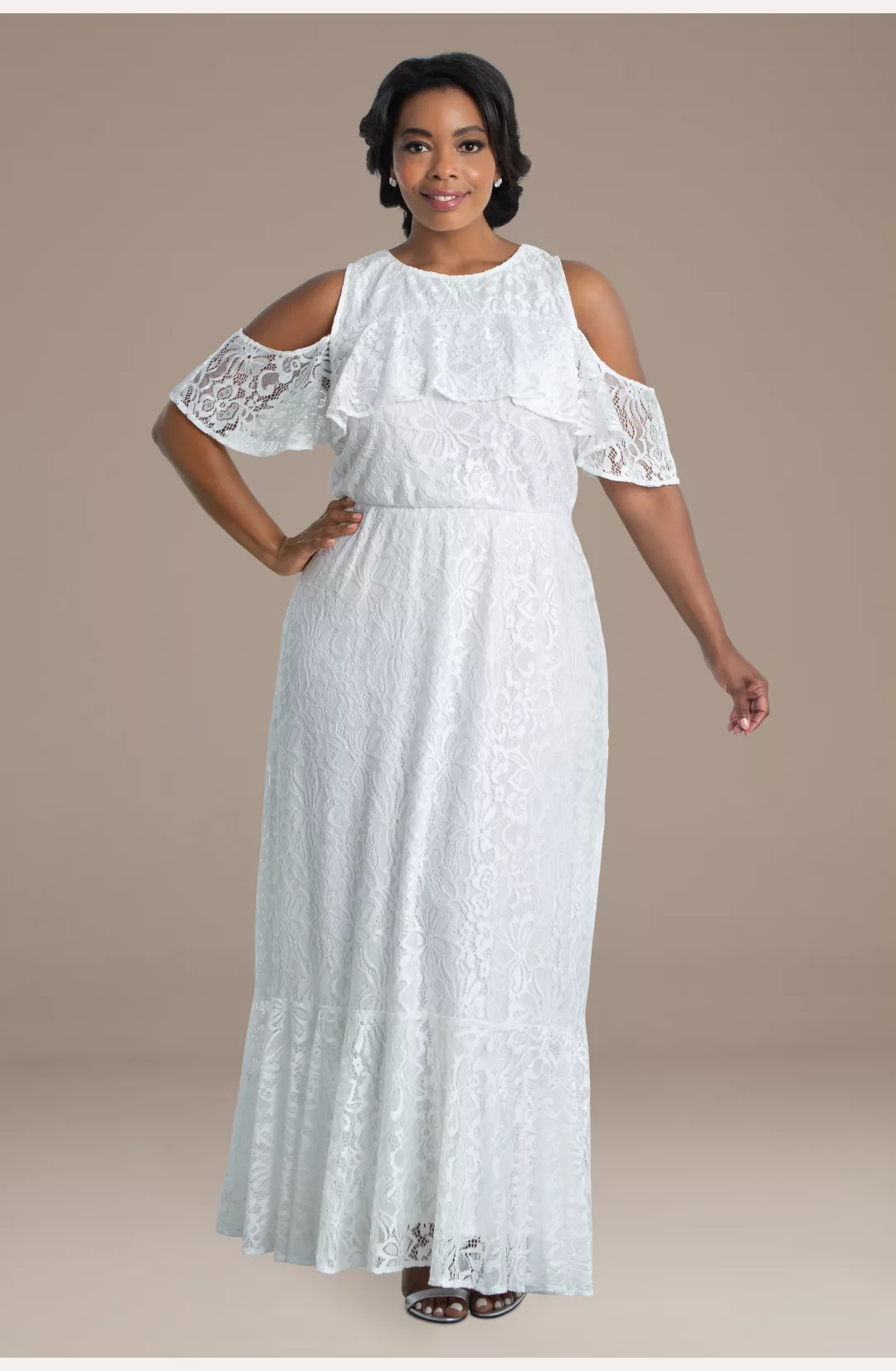 Savannah Lace Cold Shoulder Plus Size Wedding Gown STYLE# 19210901