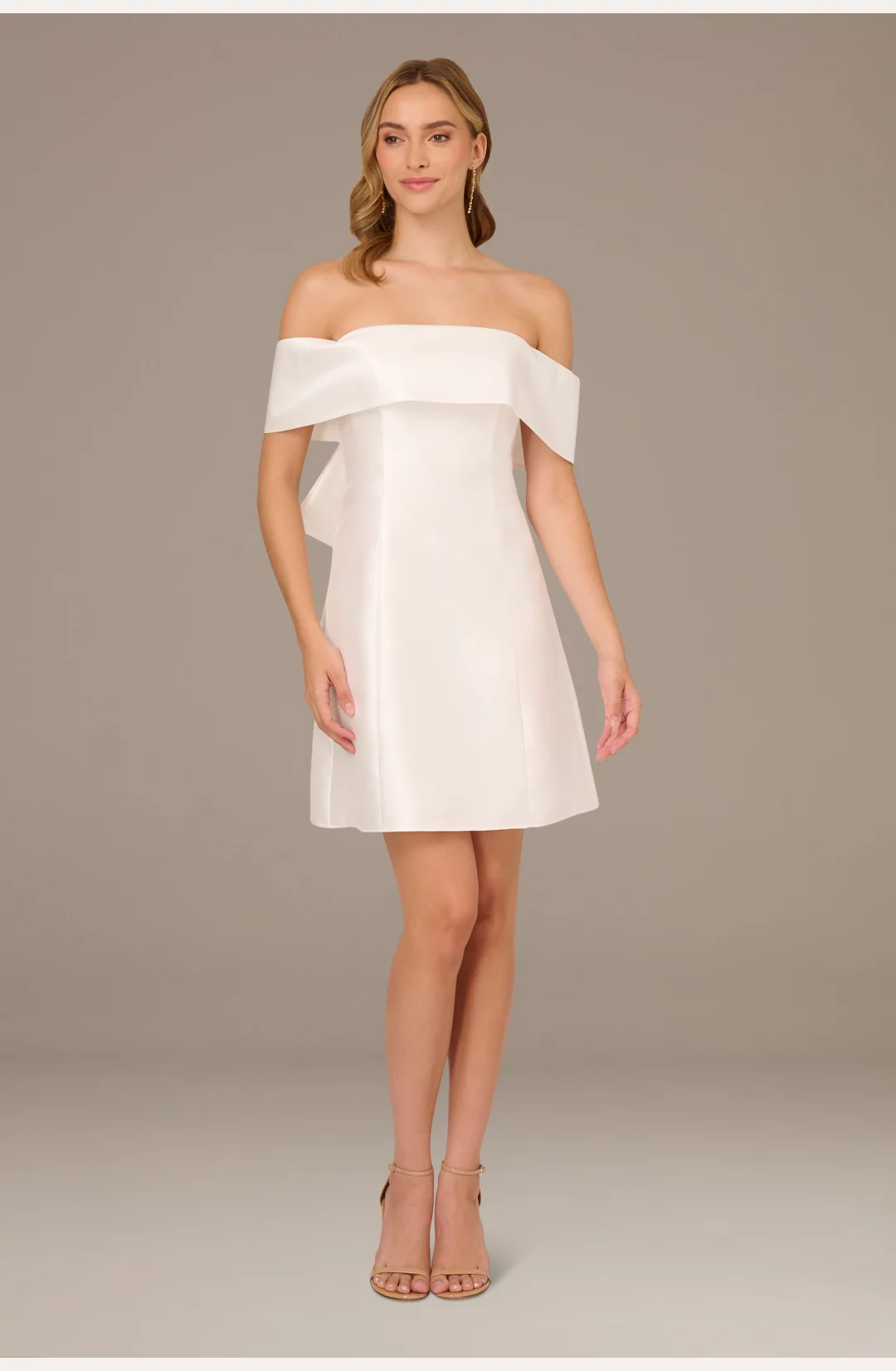 Off-the-Shoulder Mikado Mini Dress with Back Bow STYLE# AP1D105214