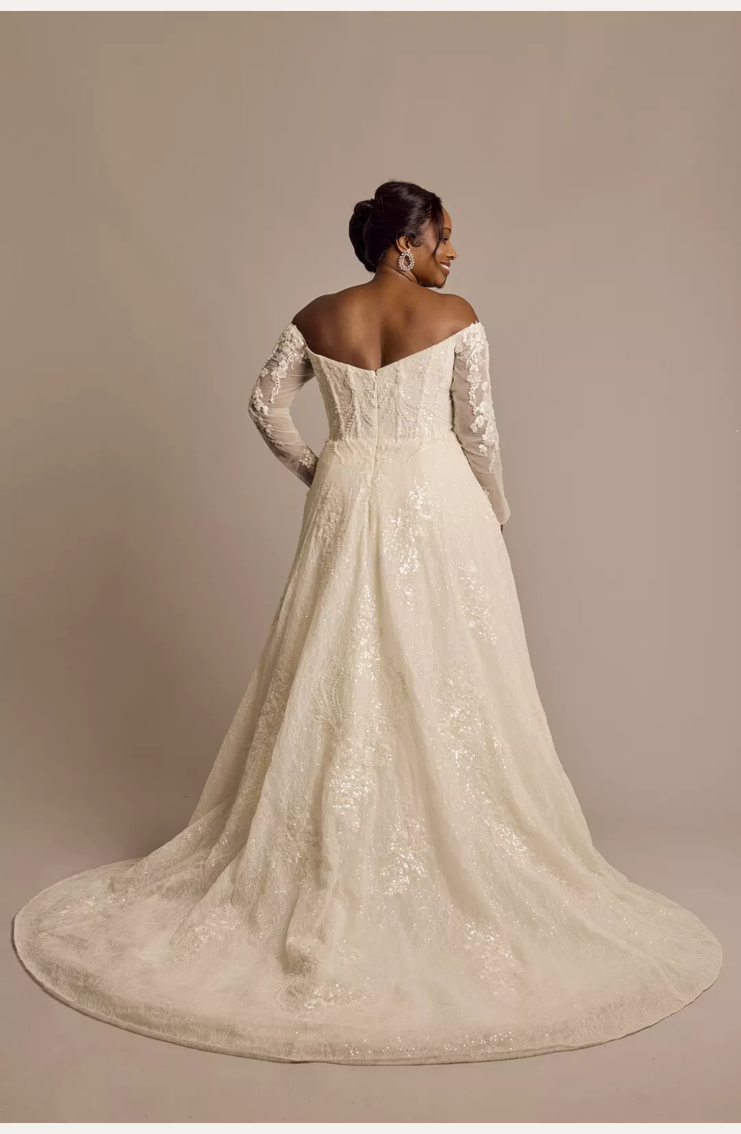 Off-the-Shoulder Pearl Beaded Lace Wedding Dress STYLE# CWG1005