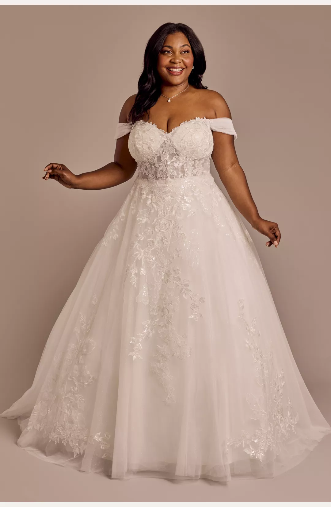 Lace Applique Ball Gown with Swag Sleeves STYLE# CWG1018